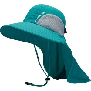 Unisex Teal Green 100% Nylon Wide Brim Mesh Vent With Neck Flap Classic Sun Hat